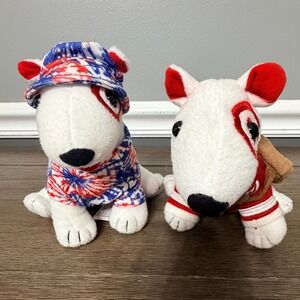 Target Bullseye Dog Mascot Plush Set of 2 Tie Dye & Red Sweater Messenger Bag 6"
